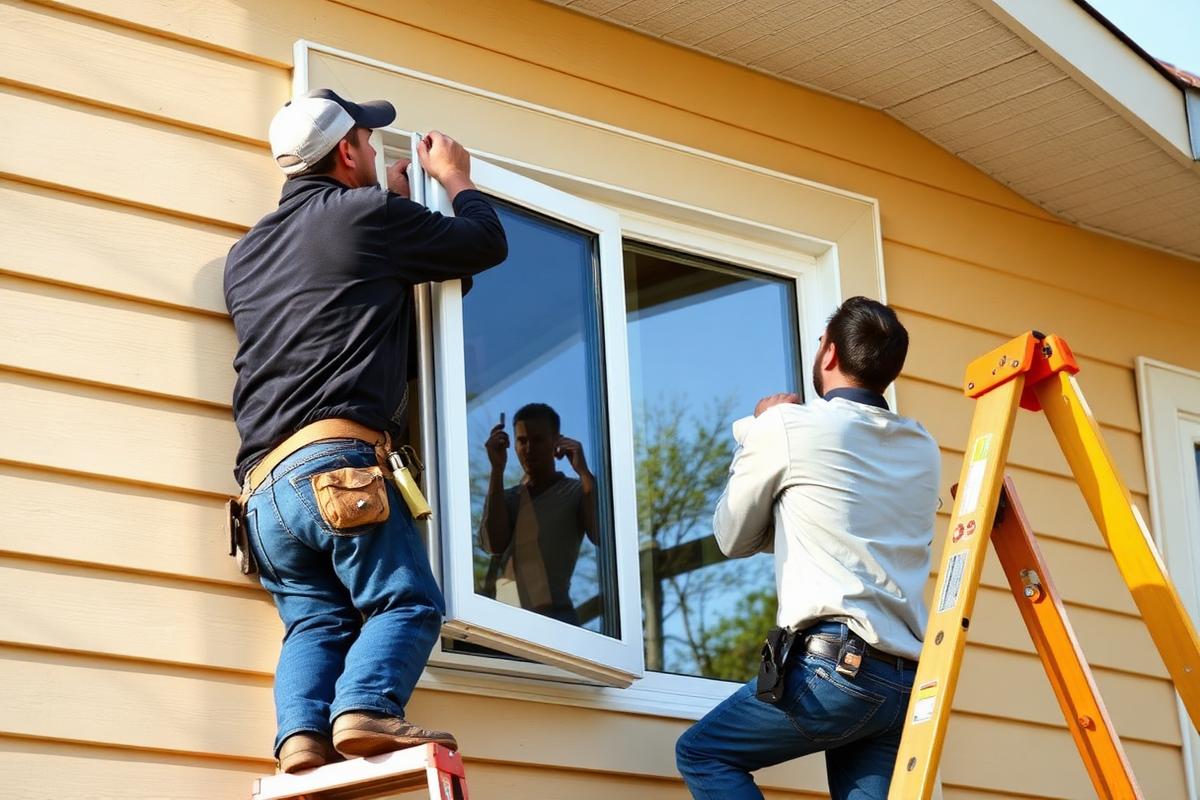 Installer setting a replacement window into an existing opening