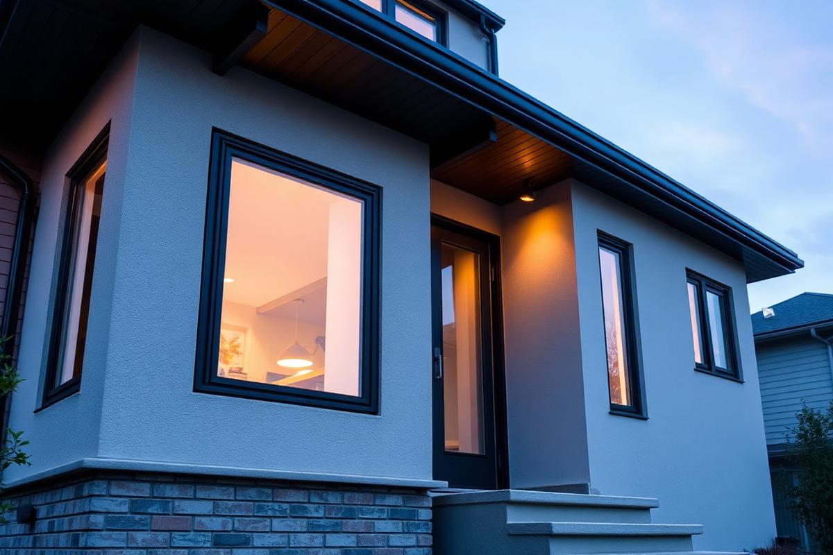 Modern room with a translucent bar chart overlay showing window trend data